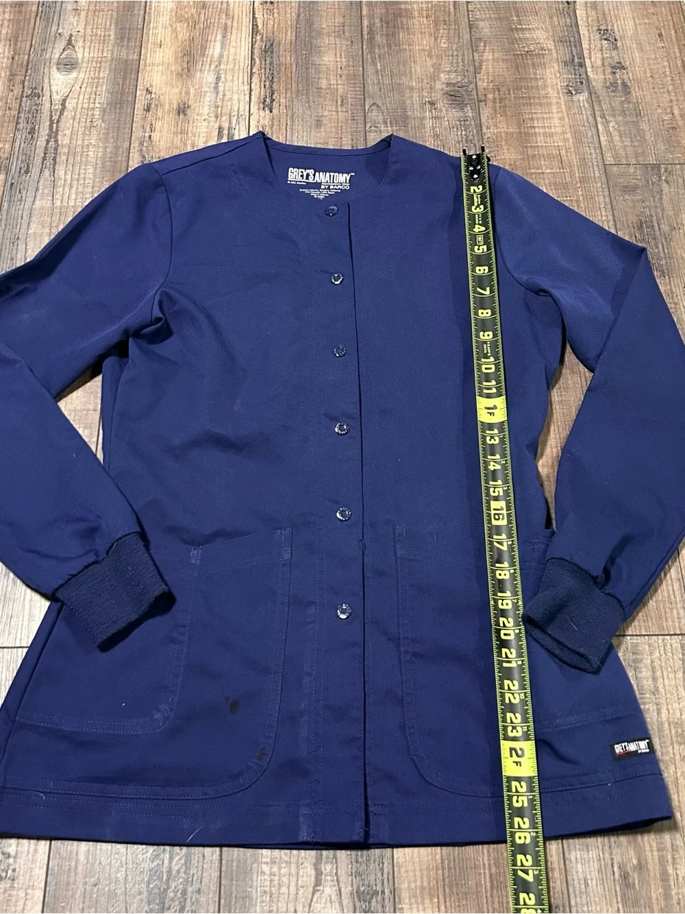Grey's Anatomy Blue Scrub Jacket Snap Closure Long Sleeve XS‎ Extra Small